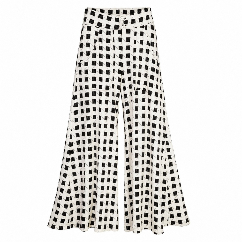 Wassa Womens L‎ Black White Geometric Wide Leg Elephant Palazzo Pants Boho